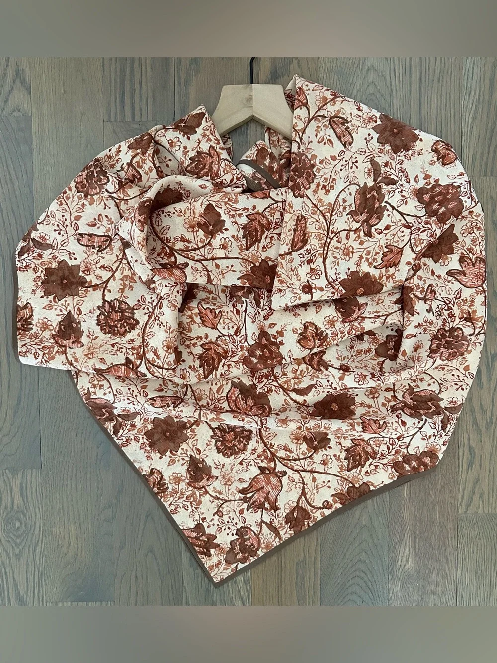 Museum Fine Arts Boston Floral Print Silk Oversized Scarf Peach, Brown, Rust 42
